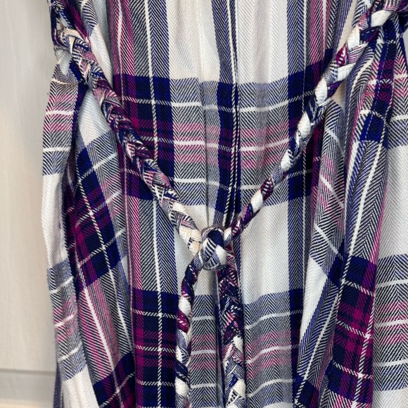 NWT Rails Purple White Plaid Flannel Shirt Dress Tie Waist Size S - Picture 4 of 10